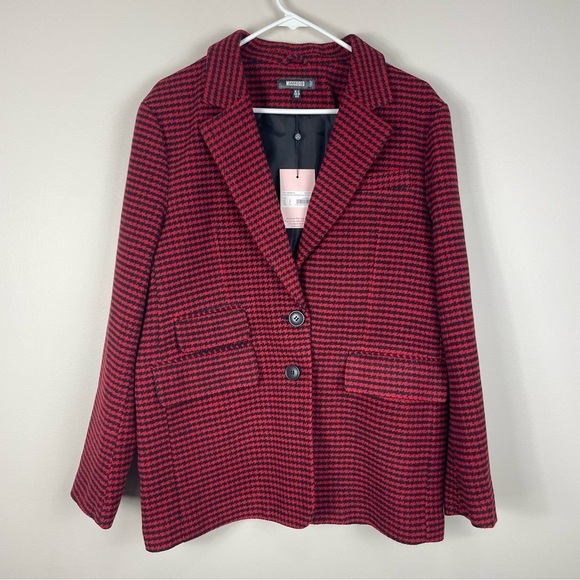 Missguided Houndstooth Boyfriend Blazer Coat Womens 8 Red Black Oversized - Picture 8 of 8